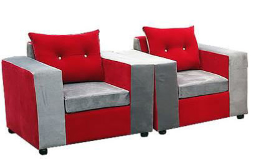 Salon complet en velours (  01 Sofa + 02 Chaises ) - Rouge et gris