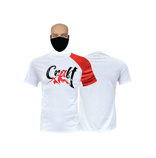 Image sur T-shirt et masque en coton - Courtes manches - Craft - Blanc et rouge