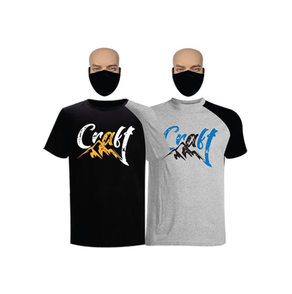 Image de T-shirts et masques en coton - Courtes manches - Craft - 2 pièces - Noir, gris et Gris noir