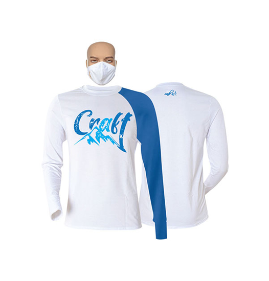 Image sur T-shirt et masque en coton - Longues manches - Craft - Blanc et bleu