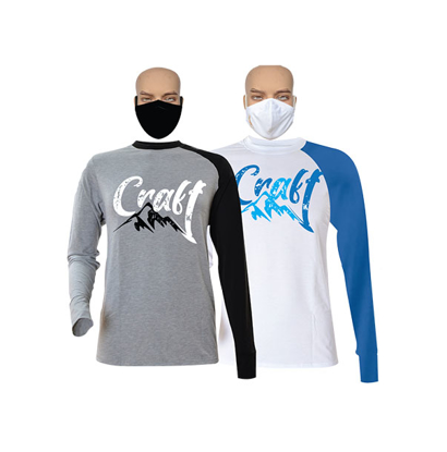 Image de T-shirts et masques en coton - Longues manches - Craft - 2 pièces - Gris,noir et Blanc, bleu