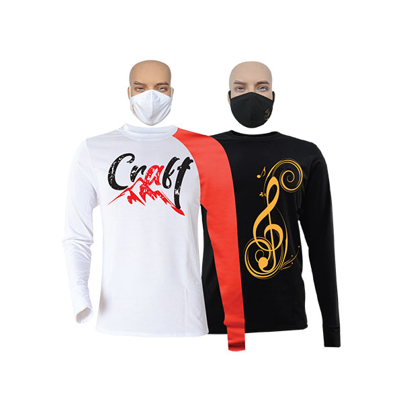 Agrandir l'image de T-shirts et masques en coton - Longues manches - Craft et Sol - 2 pièces - Blanc,rouge et Noir Image de T-shirts et masques en coton - Longues manches - Craft et Sol - 2 pièces - Blanc,rouge et Noir
