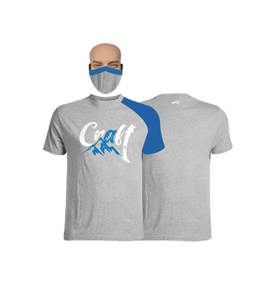 Agrandir l'image de T-shirt et masque en coton - Courtes manches - Craft - Gris et bleu Image de T-shirt et masque en coton - Courtes manches - Craft - Gris et bleu