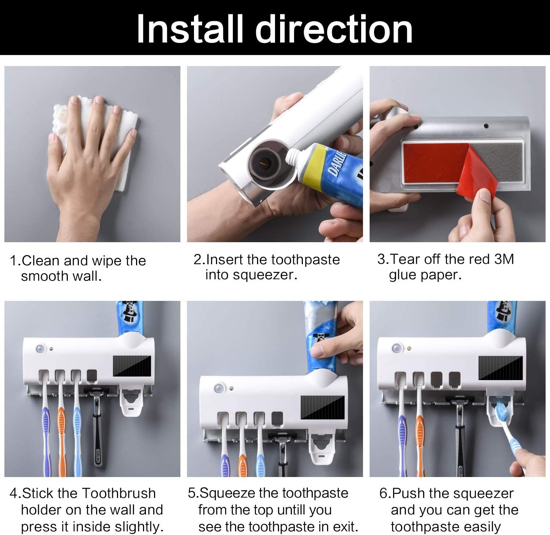 Image sur Porte-stérilisateur de brosse à dents UV, Distributeur automatique de dentifrice à montage mural