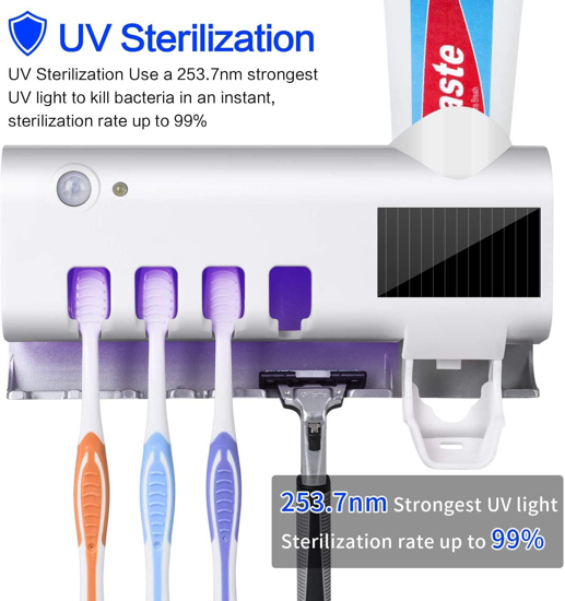 Image sur Porte-stérilisateur de brosse à dents UV, Distributeur automatique de dentifrice à montage mural