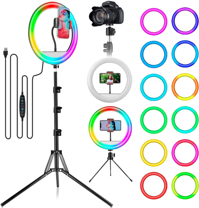 Anneau lumineux LED RVB 10 pouces avec trépied selfie stick et