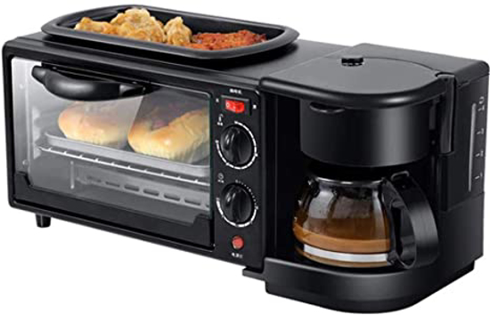 Image sur 3 en 1, Machine de petit-déjeuner multifonction avec four grille-pain, plaque chauffante, cafetière