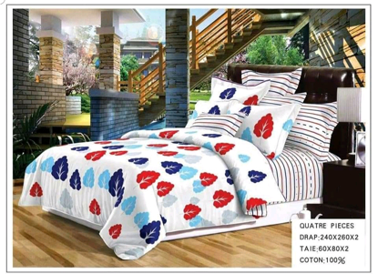 Image de 2Paire de Draps 3 Places + 1 Paire De Taies D'Oreillers - Multicolore