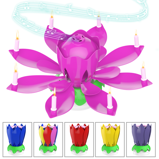 Image sur 8 bougies en forme de fleur de Lotus, pour gâteau d'anniversaire, créatif, décoratif, Festival, fête musicale