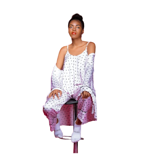 Image sur Pyjama Pour Femme (Pantalon + Débardeur + kimono) - Djameela - Blanc Et Noir
