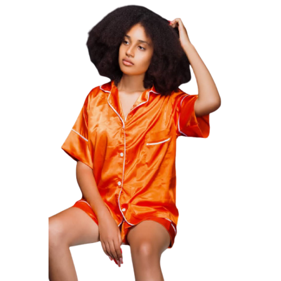 Image sur Pyjama Pour Femme (Culotte + Chemisette) - Djameela - Orange Electrique