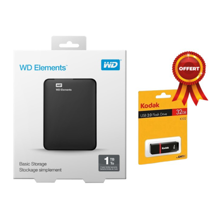 Agrandir l'image de Disque dur externe Western Digital 1 To - USB 3.0 - 3 mois + Clé Kodak 32GB OFFERTE Image de Disque dur externe Western Digital 1 To - USB 3.0 - 3 mois + Clé Kodak 32GB OFFERTE