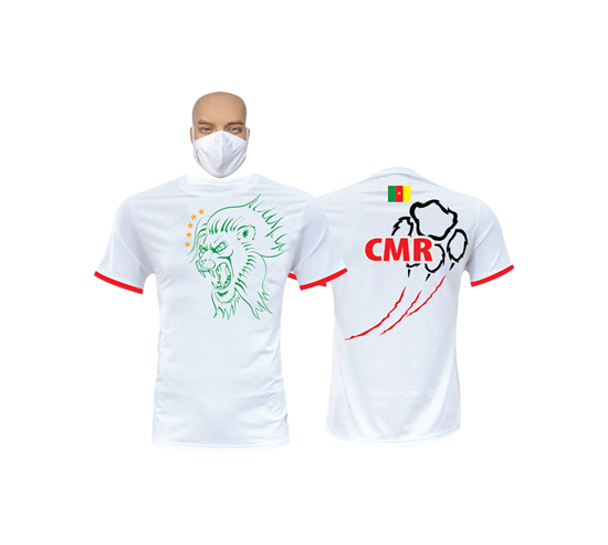 Image sur T-shirt et masque en coton - Courtes manches - CAN 2021 - Blanc et rouge