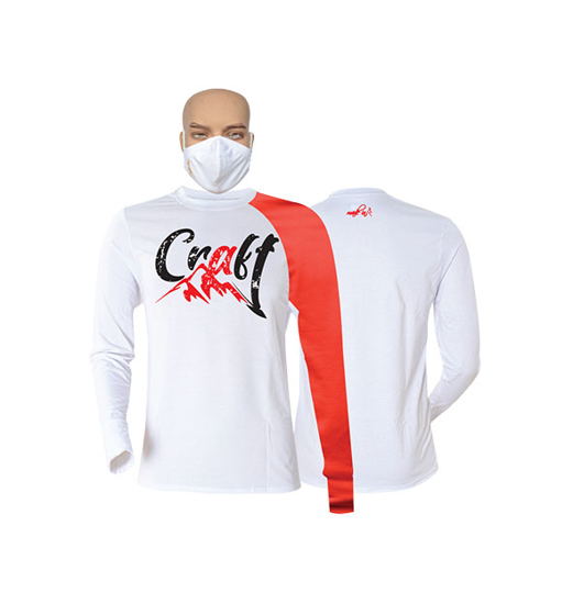 Image sur T-shirt et masque en coton - Longues manches - Craft - Blanc, rouge