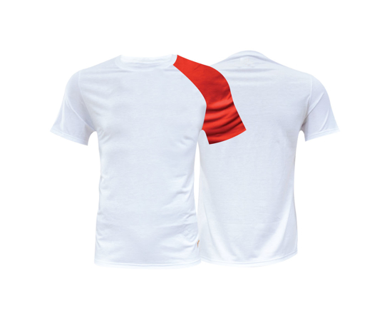 Image sur T-shirt vierge en coton - Courtes manches - Blanc et rouge
