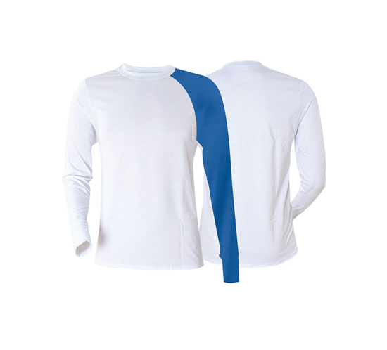 Image sur T-shirt vierge en coton - Longues manches - Blanc et bleu