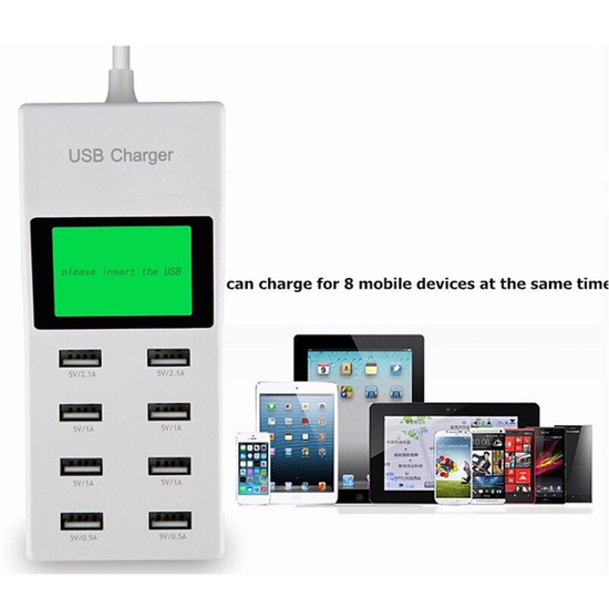 Image sur 8 ports Smart Multi USB Hub Station de charge rapide et sûre Chargeur mural AC pour écran LCD de voyage Alimentation Multi-port