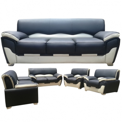 Image de Salon En Cuir Complet - GALVINO - 7 Places Noir Et Blanc