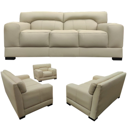 Image de Salon En Cuir Complet - FIDELE - 6 Places Blanc Crème Classe Royale