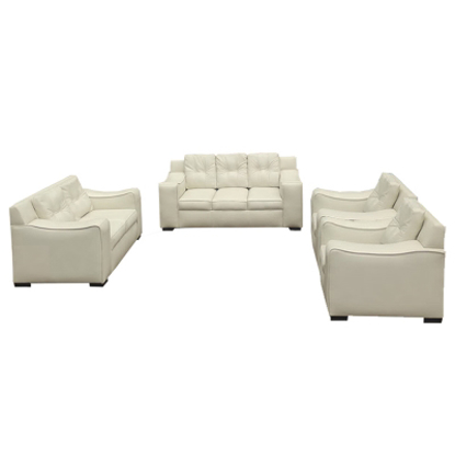 Image de Salon En Cuir Complet - JOJO - 7 Places Blanc Crème Classe Royale