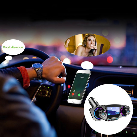 Image sur Kit transmetteur FM Bluetooth 5.0, modulateur Aux mains libres, lecteur MP3 Audio de voiture avec chargeur intelligent double USB pour voiture