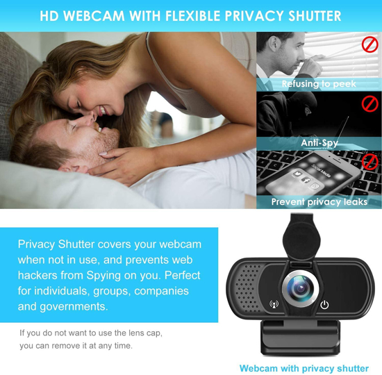 Image sur webcam HD 1080P avec obturateur de confidentialité et microphone caméra d'ordinateur USB à grand écran pour PC Mac Ordinateur portable de bureau Appel vidéo Enregistrement de conférence