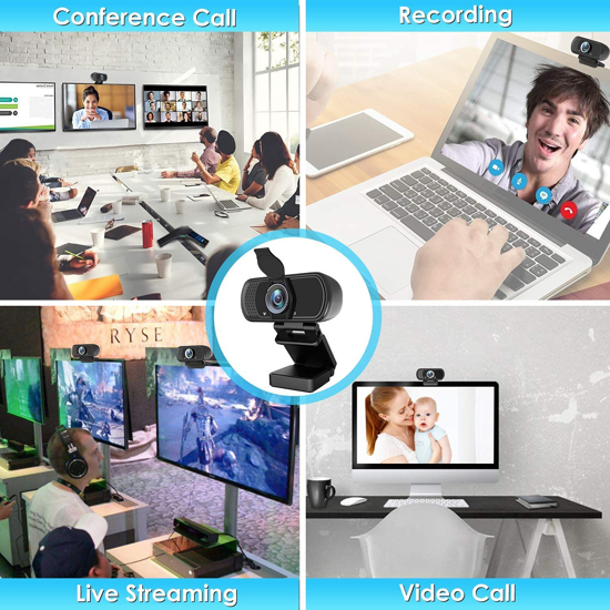 Image sur webcam HD 1080P avec obturateur de confidentialité et microphone caméra d'ordinateur USB à grand écran pour PC Mac Ordinateur portable de bureau Appel vidéo Enregistrement de conférence