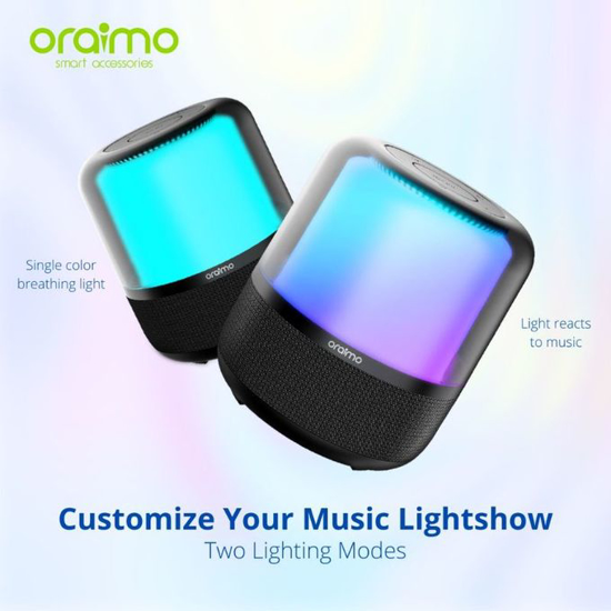 Image sur Enceinte Bluetooth Oraimo OBS 72D – Triple Basse Puissante Mini Boomer Lumineux Musique 360°