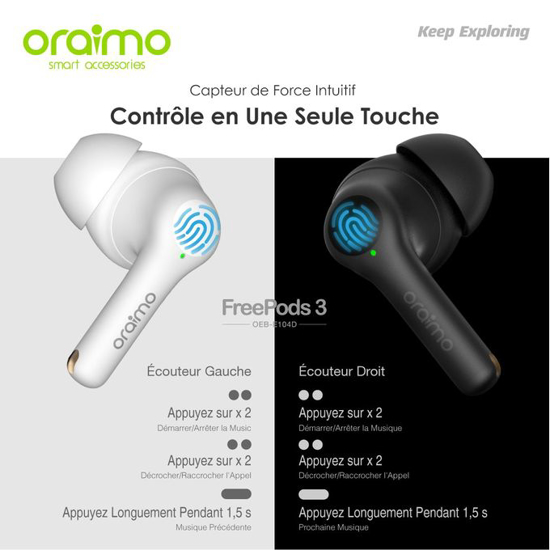 Image sur Oraimo FreePods 3 écouteurs Sans Bluetooth batterie ultra