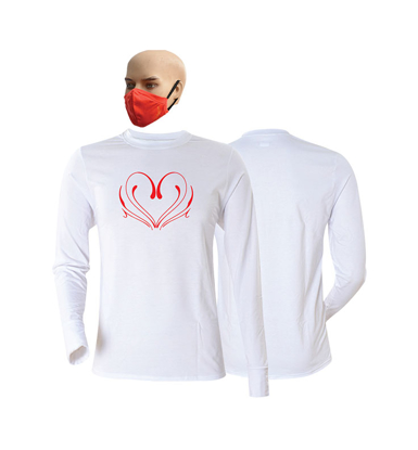 Image de T-shirt en coton + masque  - Longues manches - St. Valentin 7 - Blanc et rouge