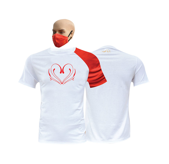 Image sur T-shirt en coton + masque  - Courtes manches - St. Valentin 6 - Blanc et rouge