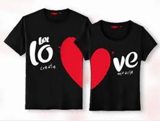 Image sur T-shirt couple - Noir avec motif