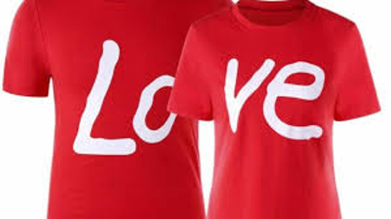 Image sur T-shirt en coton - St. Valentin - Blanc et rouge