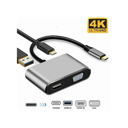 Agrandir l'image de Adaptateur 4 En 1 - USB Type C Male Vers HDMI & VGA + USB-C & USB 3.0 - Noir Image de Adaptateur 4 En 1 - USB Type C Male Vers HDMI & VGA + USB-C & USB 3.0 - Noir