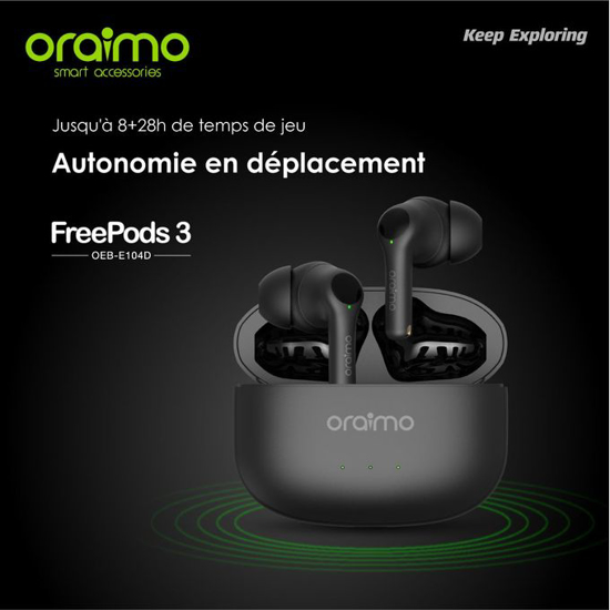 Image sur Oraimo FreePods3 Écouteurs Stéréo Sans Fil - Bleutooth- grande autonomie de batterie -  Noir