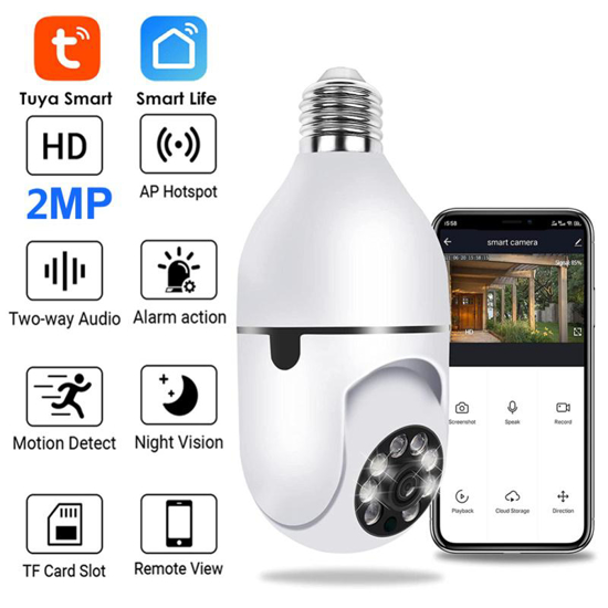 Image sur Ampoule Lampe Caméra 1080P Wifi IP PTZ IR Vision Nocturne Maison Sécurité Auto Suivi Vidéo Surveillance Caméra 2MP Tuya Smart Life E27