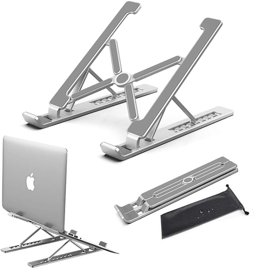 Image sur Support Ordinateur Portable Aluminium MacBook, Dell, Lenovo, HP, Tablette, Autres Laptops (10-18 Pouce)- Gris Argent - 1