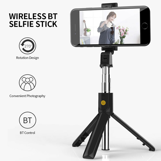 Image sur Trépied K07 intégré pour perche à Selfie, sans fil, BT 4.0, Mini perche Portable extensible pour les fêtes et les voyages