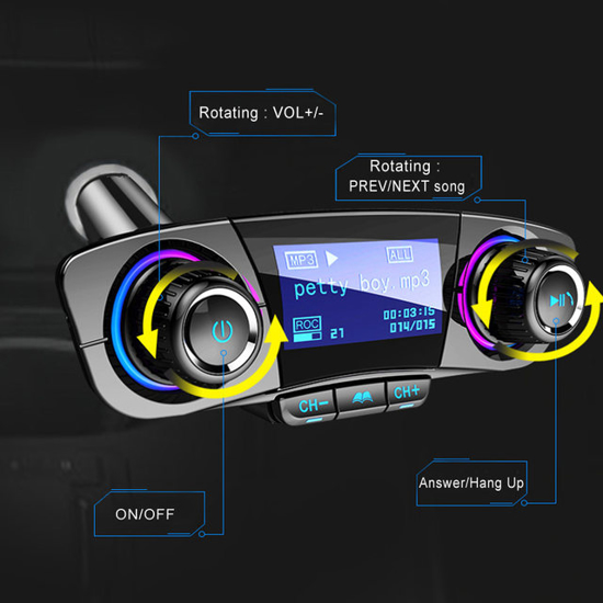 Image sur Kit transmetteur FM Bluetooth 5.0, modulateur Aux mains libres, lecteur MP3 Audio avec chargeur intelligent double USB pour voiture