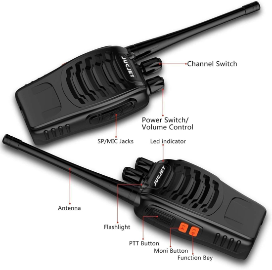 Talkie walkie Longue portée 88E Walkie Talkies Vox Rechargeable Pmr 446 MHz 1500 mAh 16 Canaux, avec des écouteurs Originaux Construit en Torche LED (2 pcs)
