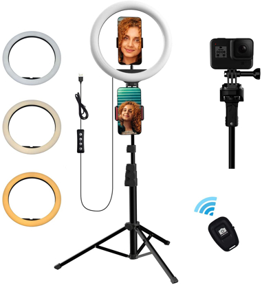 anneau-lumineux-Sprétal-avec-trepied-Tiktok-pour-selfie-12_pouces Contenu du colis: 01x anneau lumineux, 01x trépied multifonctionnel extensible, 02x supports de téléphone réglables, 01x photo Bluetooth (télécommande à distance) et 01x manuel d’utilisation.