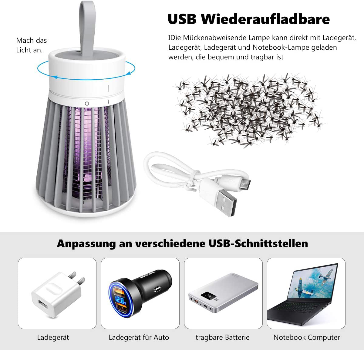 Lampe Anti-moustiques UV 2800V - Portée 185m², Faible Consommation, Durée De Vie 10 Ans, Pour Intérieur/extérieur