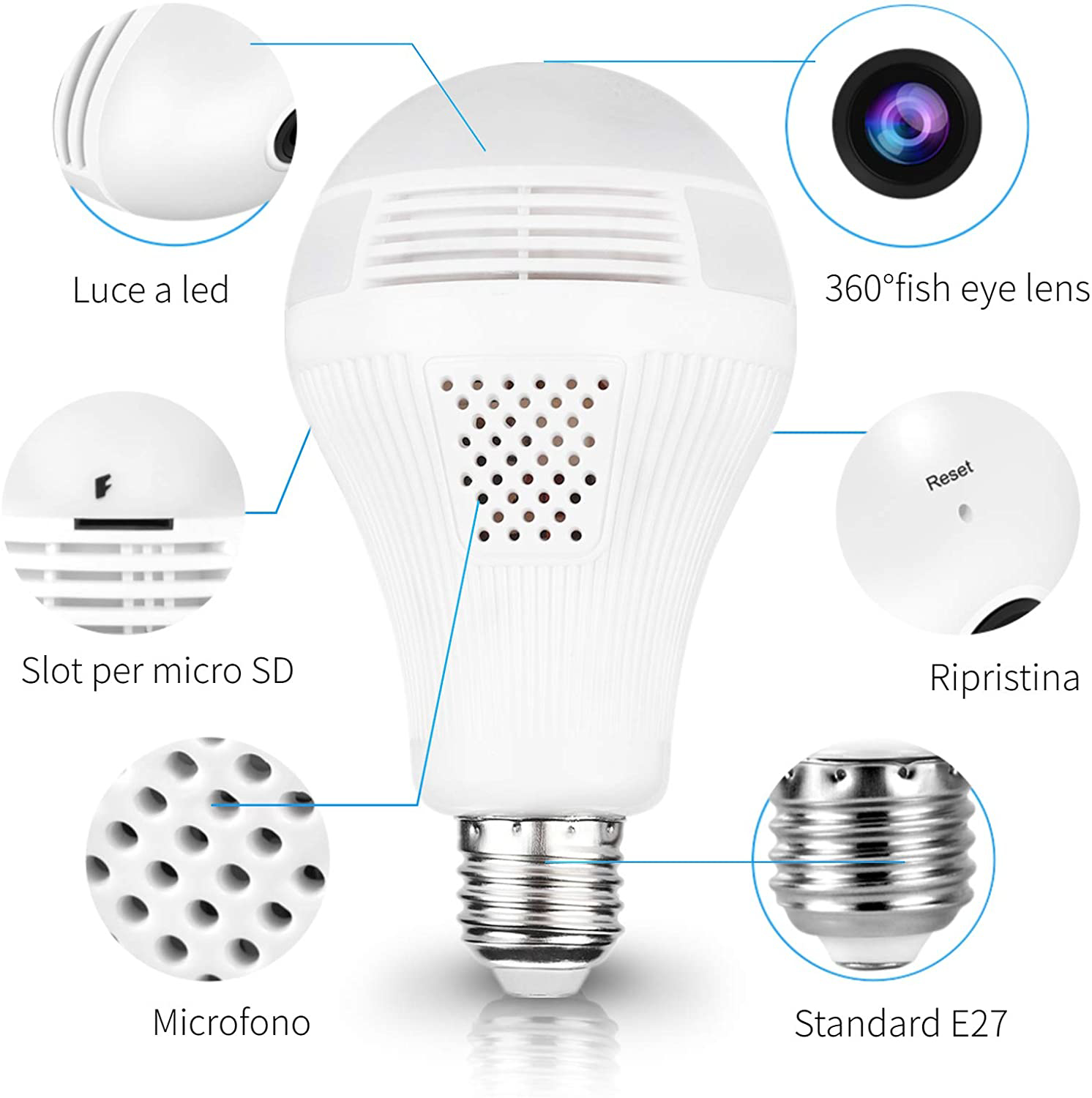Ampoule Caméra Espion WiFi HD 360° – Micro Intégré, Carte SD 16 Go Incluse, Surveillance Discrète Maison Bébé Animaux