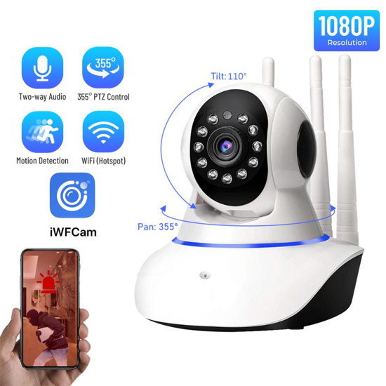 Image sur Caméra 360 1080P Caméra de surveillance avec Wifi IR Vision nocturne Détection de mouvement Audio bidirectionnel Sécurité à domicile Caméra vidéo intelligente