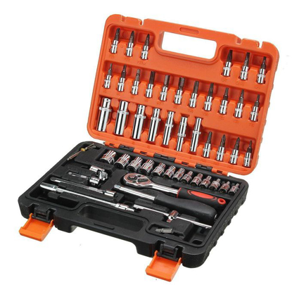 Image de Lot de 53 clés à douille à cliquet 1/4" avec douille 53 pièces CR-V 1/4 pouces lecteur douille ensemble universel Automobile moto voiture réparation boîte à outils précision clé à cliquet ensemble