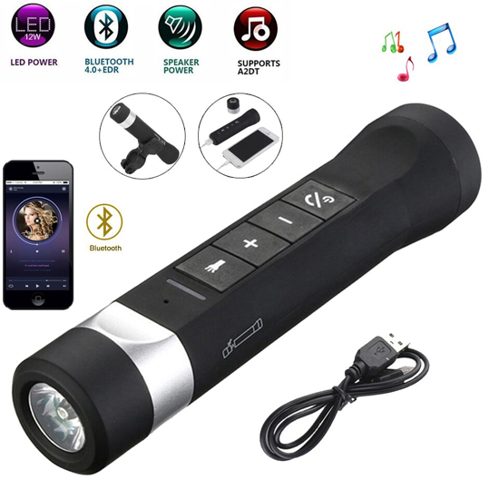 Image sur power Bank Haut-parleur portable sans fil Bluetooth avec lampe de poche pour vélo multifonctionnel - Compatible avec la lampe de poche MP3