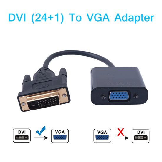 Image sur Adaptateur Full HD 1080P DVI-D DVI à VGA, convertisseur de câble vidéo 24 + 1 25 broches à 15 broches, pour moniteur d'ordinateur