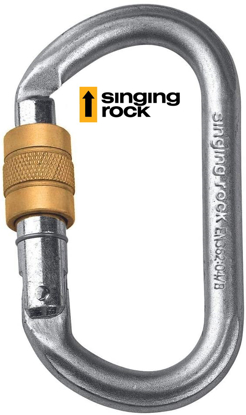 Mousqueton ovale en acier avec fermeture à vis marque Singing Rock, connecteur en acier pour les travaux en hauteur.