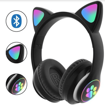 Image sur Casque Bluetooth sans fil Cute Cat, casque gamer avec microphone et câble audio et LED RVB lumineuse