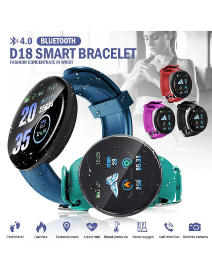 Image sur Montre connectée D18, Bracelet Intelligent, Smart Watch-D18, Montre de Suivi d'activité sportives, étanche, Montre de Fitness avec Moniteur de fréquence Cardiaque